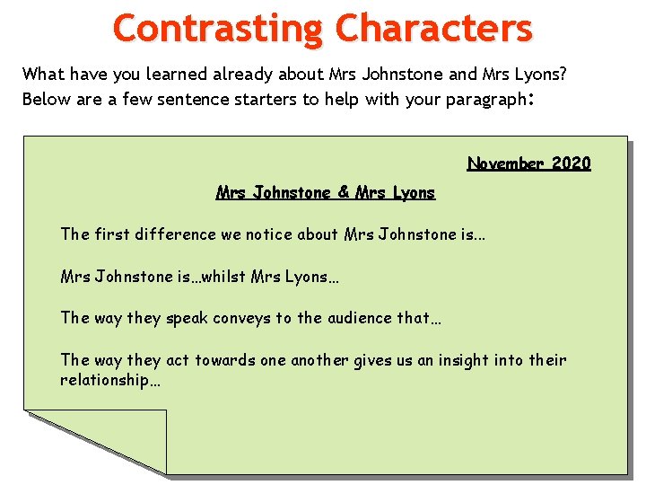 Contrasting Characters What have you learned already about Mrs Johnstone and Mrs Lyons? Below