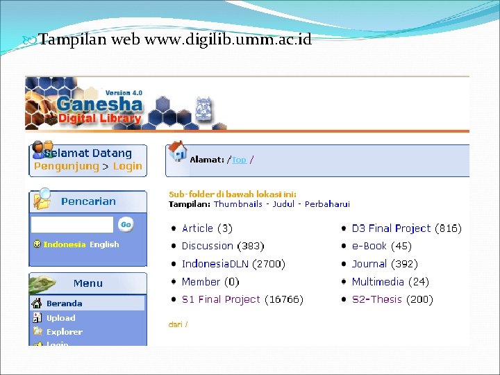 Tampilan web www. digilib. umm. ac. id 