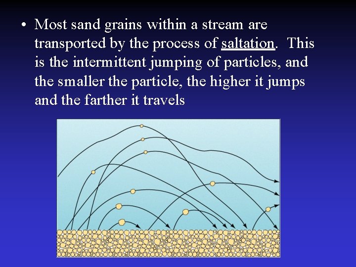  • Most sand grains within a stream are transported by the process of