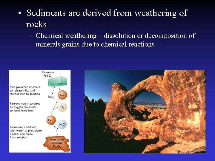 • Sediments are derived from weathering of rocks – Chemical weathering – dissolution