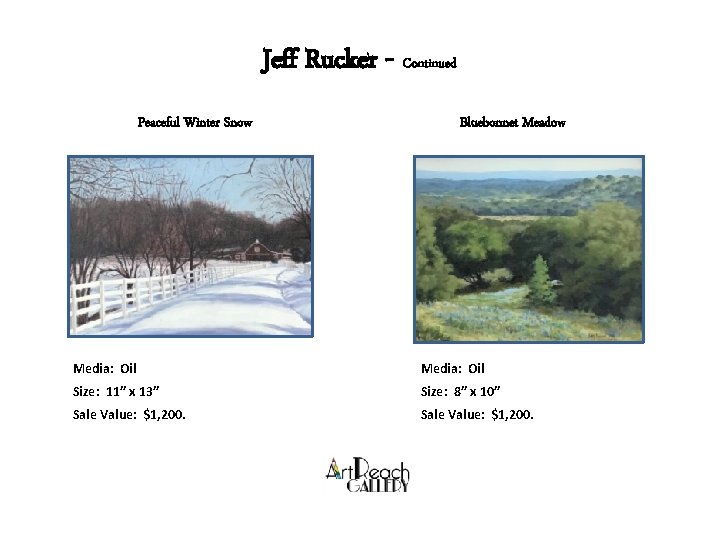 Jeff Rucker - Continued Peaceful Winter Snow Bluebonnet Meadow Media: Oil Size: 11” x