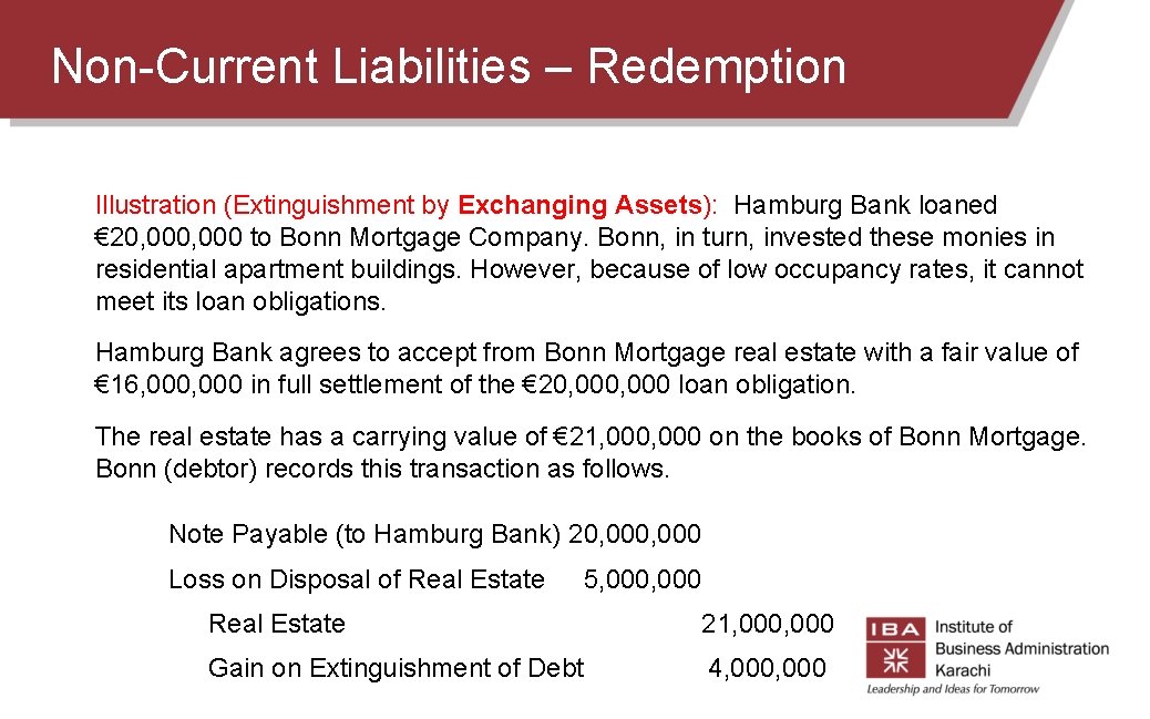 Non-Current Liabilities – Redemption Illustration (Extinguishment by Exchanging Assets): Hamburg Bank loaned € 20, Non-Current Liabilities – Redemption Illustration (Extinguishment by Exchanging Assets): Hamburg Bank loaned € 20,