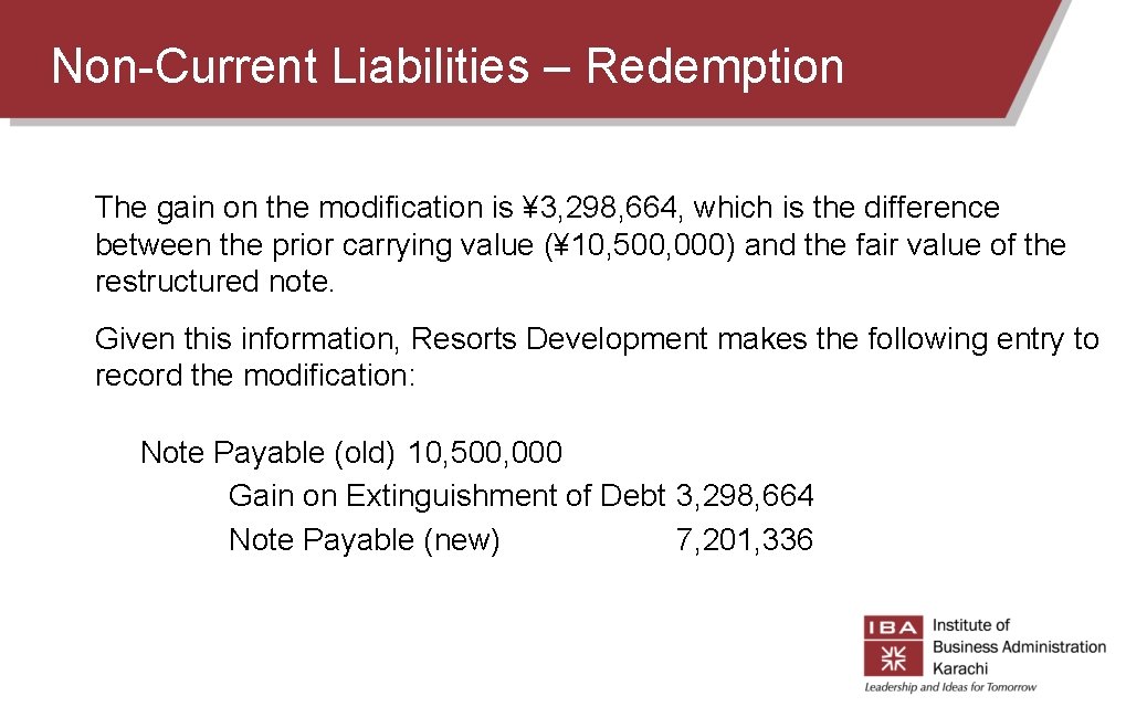Non-Current Liabilities – Redemption The gain on the modification is ¥ 3, 298, 664, Non-Current Liabilities – Redemption The gain on the modification is ¥ 3, 298, 664,