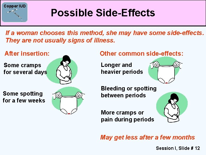 Copper IUD Possible Side-Effects If a woman chooses this method, she may have some