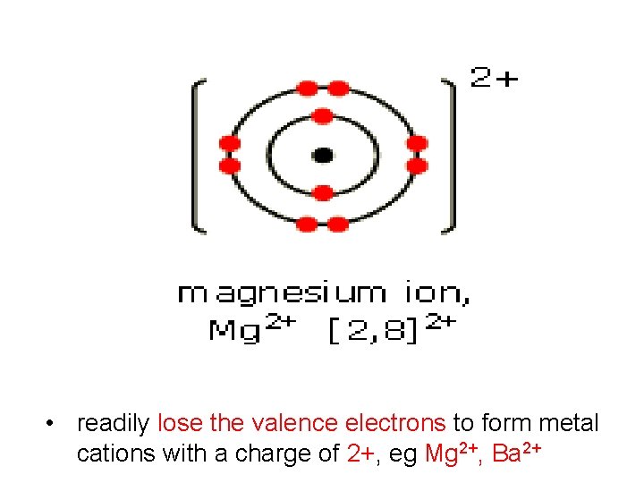  • readily lose the valence electrons to form metal cations with a charge