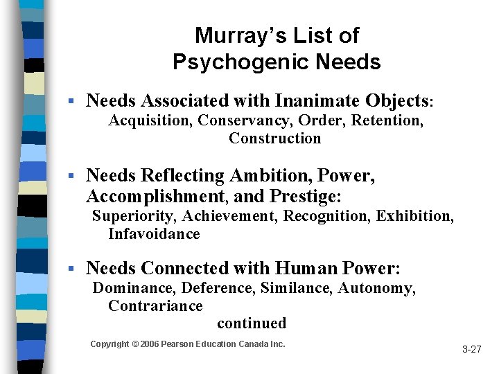 Murray’s List of Psychogenic Needs § Needs Associated with Inanimate Objects: Acquisition, Conservancy, Order,