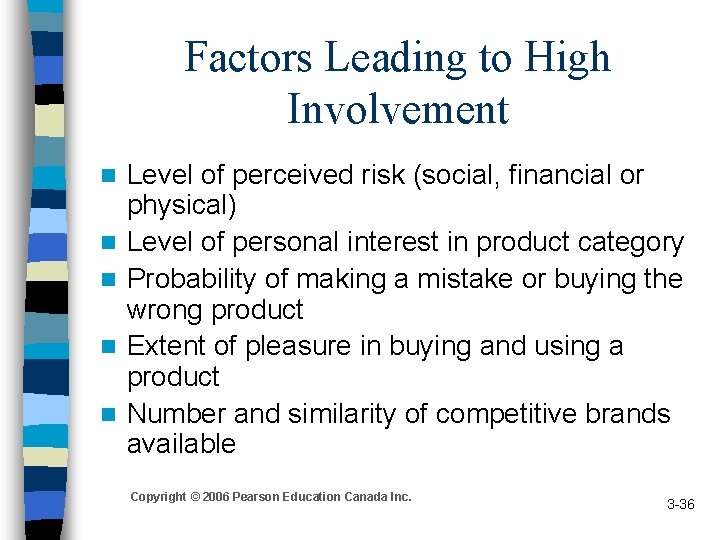 Factors Leading to High Involvement n n n Level of perceived risk (social, financial