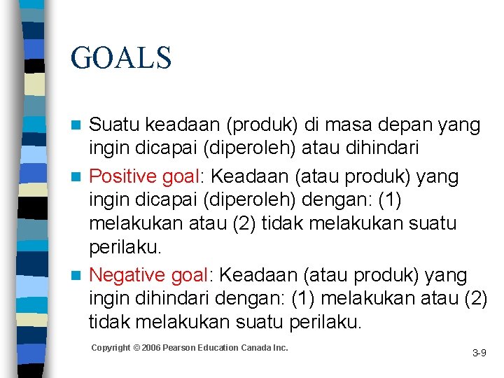 GOALS Suatu keadaan (produk) di masa depan yang ingin dicapai (diperoleh) atau dihindari n