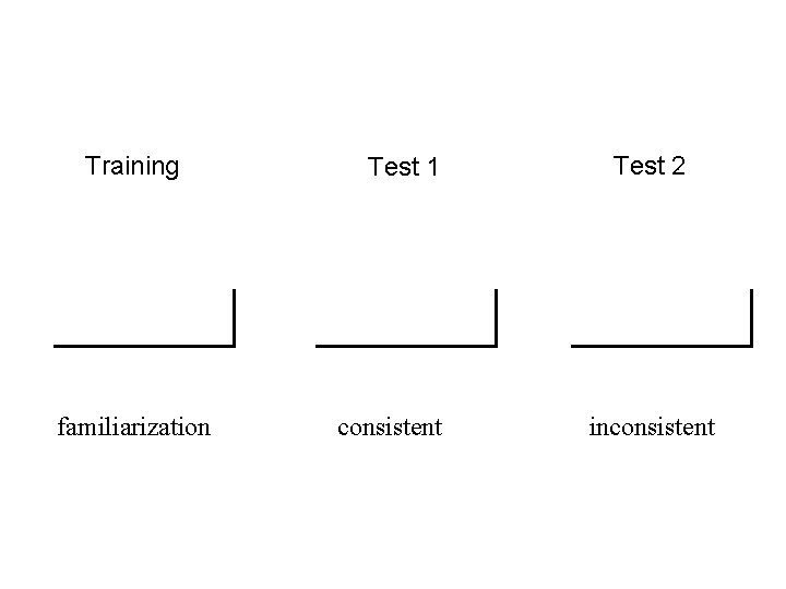 Training familiarization Test 1 consistent Test 2 inconsistent 