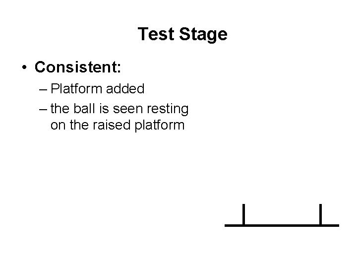 Test Stage • Consistent: – Platform added – the ball is seen resting on