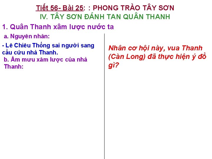 Tiết 56 - Bài 25: : PHONG TRÀO T Y SƠN IV. T Y