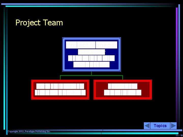 Project Team Topics Copyright 2002, Paradigm Publishing Inc. 11 - 18 
