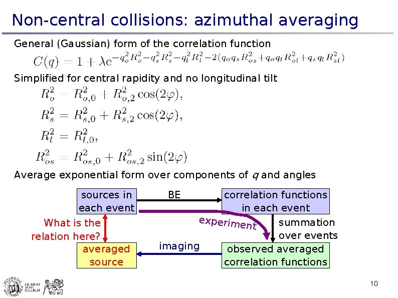 Non-central collisions: azimuthal averaging General (Gaussian) form of the correlation function Simplified for central