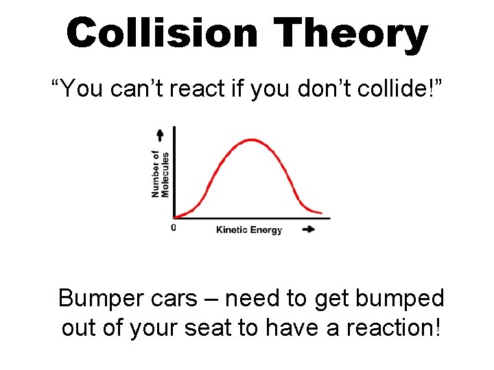 Collision Theory “You can’t react if you don’t collide!” Bumper cars – need to
