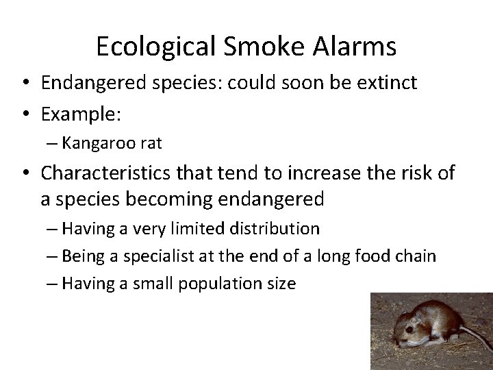 Ecological Smoke Alarms • Endangered species: could soon be extinct • Example: – Kangaroo