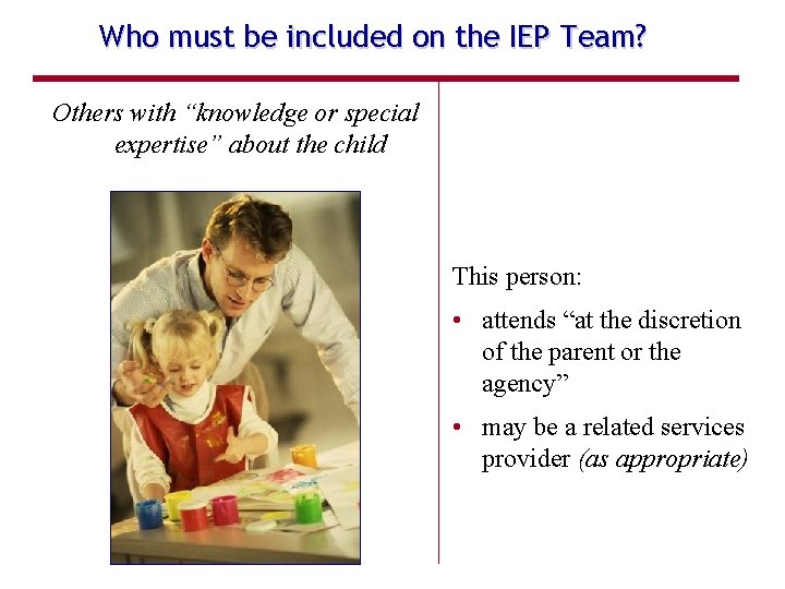 Who must be included on the IEP Team? Others with “knowledge or special expertise”