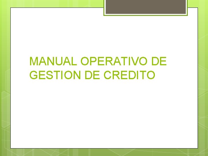 MANUAL OPERATIVO DE GESTION DE CREDITO 