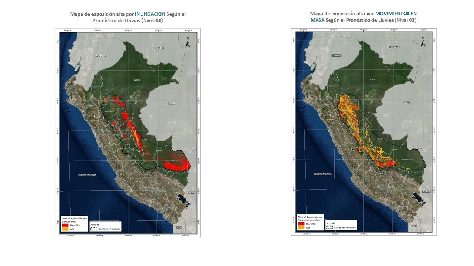 Mapa de exposición alta por INUNDACION Según el Pronóstico de Lluvias (Nivel 03) Mapa