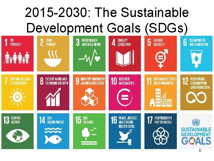 2015 -2030: The Sustainable Development Goals (SDGs) 6 