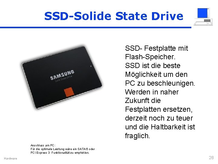 SSD-Solide State Drive SSD- Festplatte mit Flash-Speicher. SSD ist die beste Möglichkeit um den
