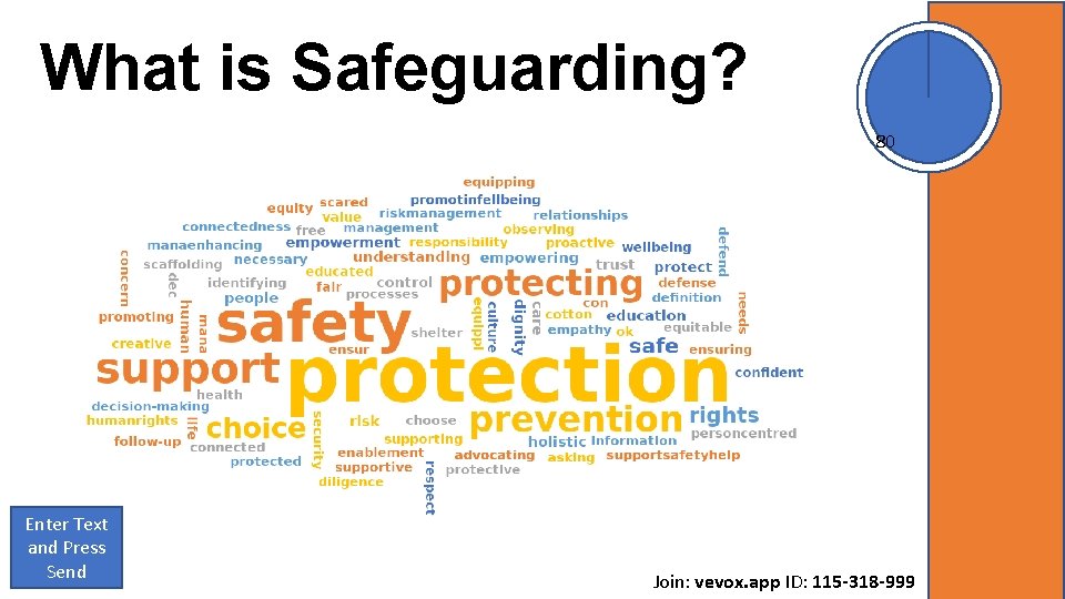 What is Safeguarding? 80 Enter Text and Press Send Join: vevox. app ID: 115