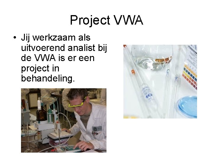 Project VWA • Jij werkzaam als uitvoerend analist bij de VWA is er een