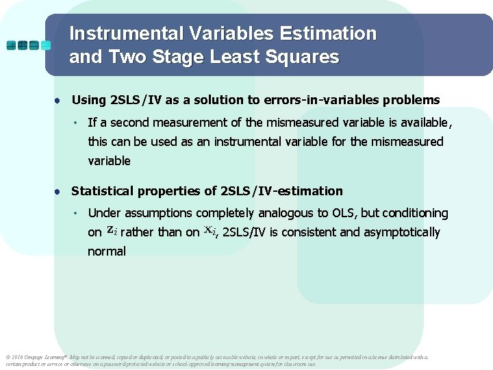 Instrumental Variables Estimation and Two Stage Least Squares ● Using 2 SLS/IV as a