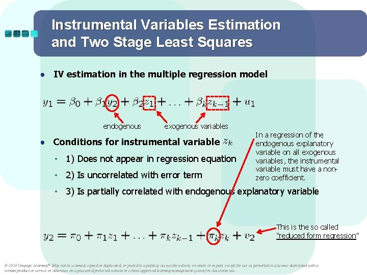 Instrumental Variables Estimation and Two Stage Least Squares ● IV estimation in the multiple