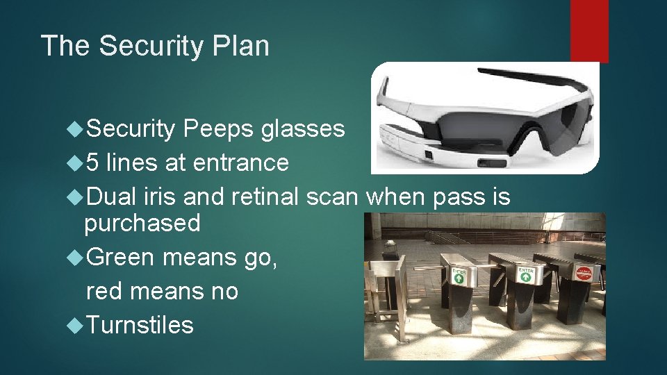 The Security Plan Security Peeps glasses 5 lines at entrance Dual iris and retinal