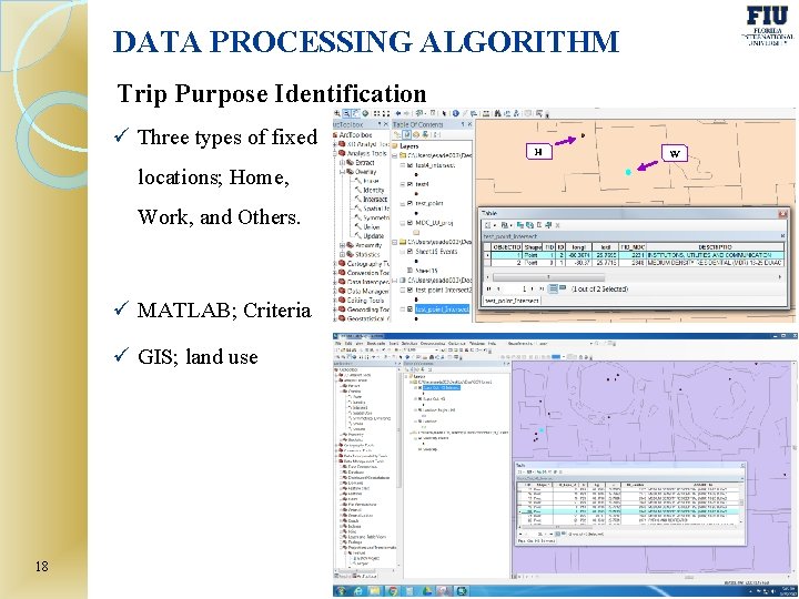 DATA PROCESSING ALGORITHM Trip Purpose Identification ü Three types of fixed locations; Home, Work,