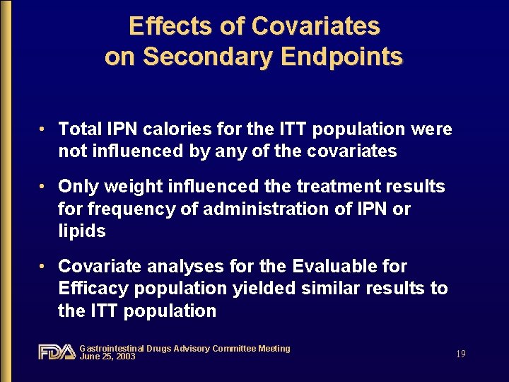 Effects of Covariates on Secondary Endpoints • Total IPN calories for the ITT population