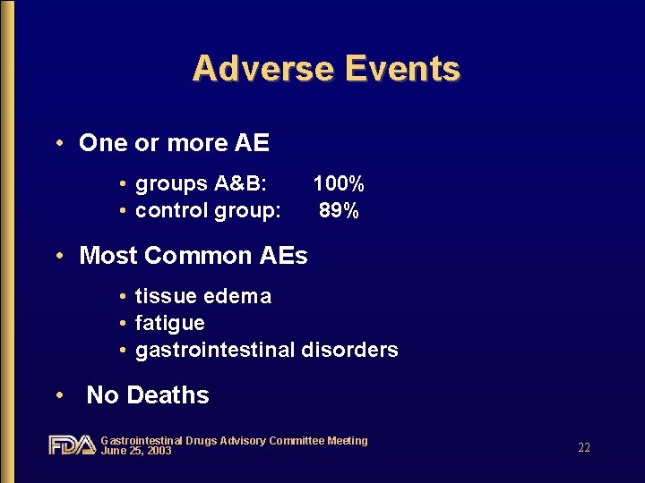 Adverse Events • One or more AE • groups A&B: • control group: 100%
