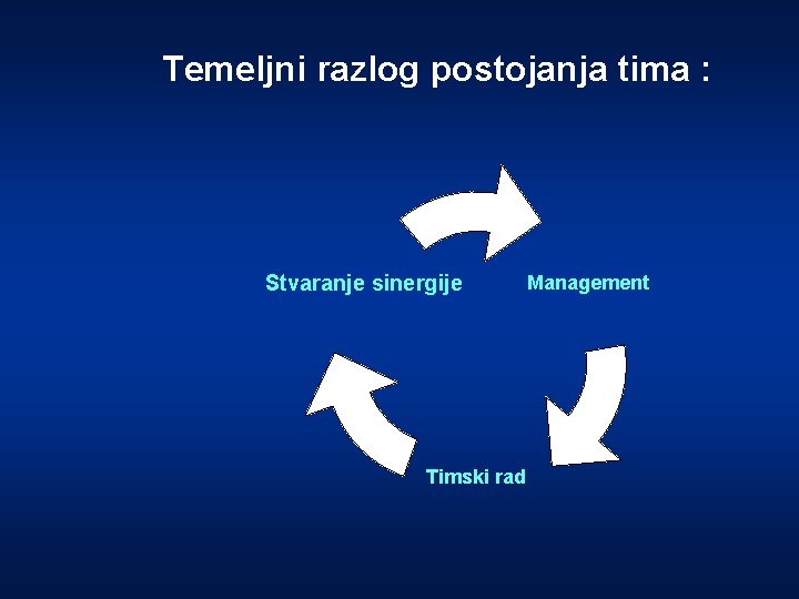 Temeljni razlog postojanja tima : Stvaranje sinergije Timski rad Management 