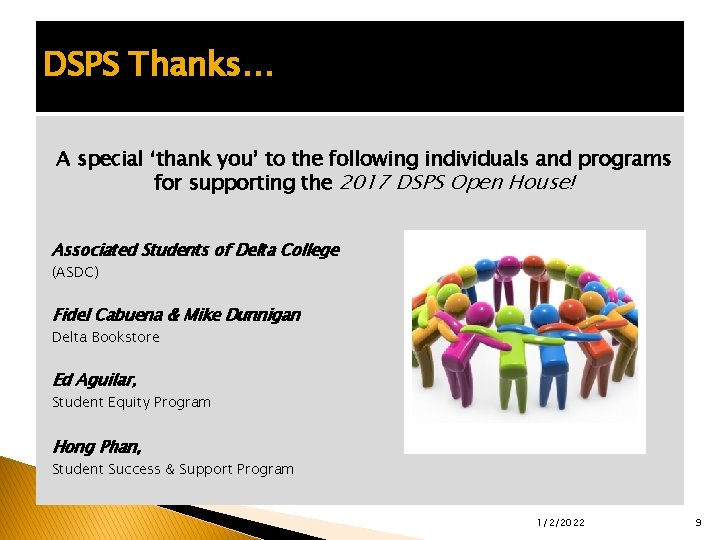 DSPS Thanks… A special ‘thank you’ to the following individuals and programs for supporting