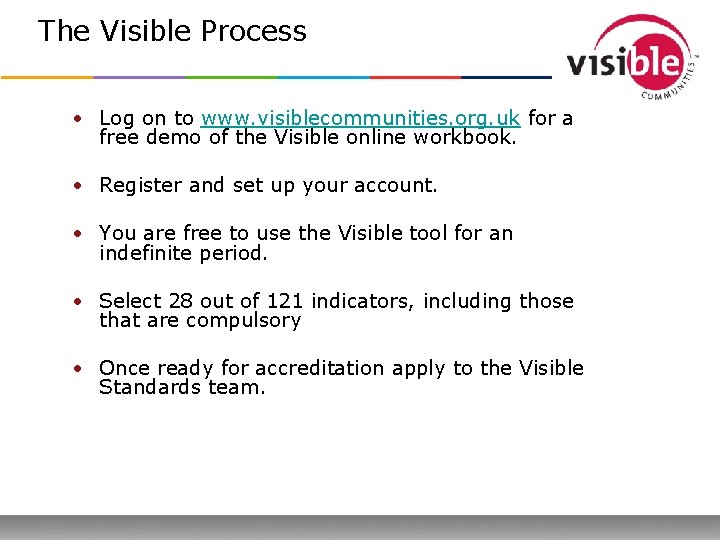 The Visible Process • Log on to www. visiblecommunities. org. uk for a free