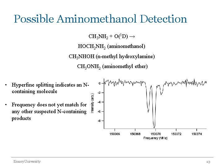 Possible Aminomethanol Detection CH 3 NH 2 + O(1 D) → HOCH 2 NH
