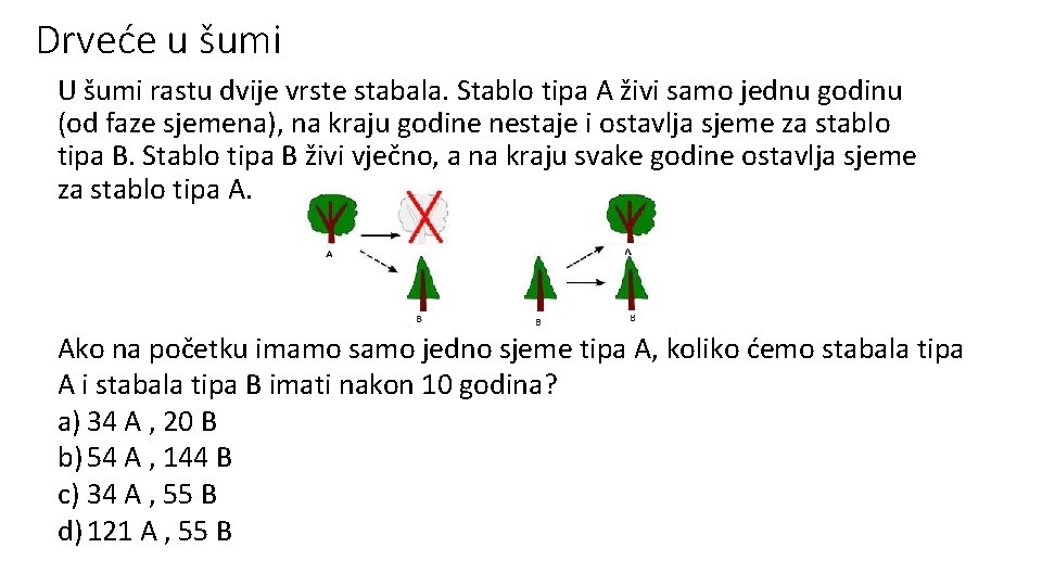 Drveće u šumi U šumi rastu dvije vrste stabala. Stablo tipa A živi samo