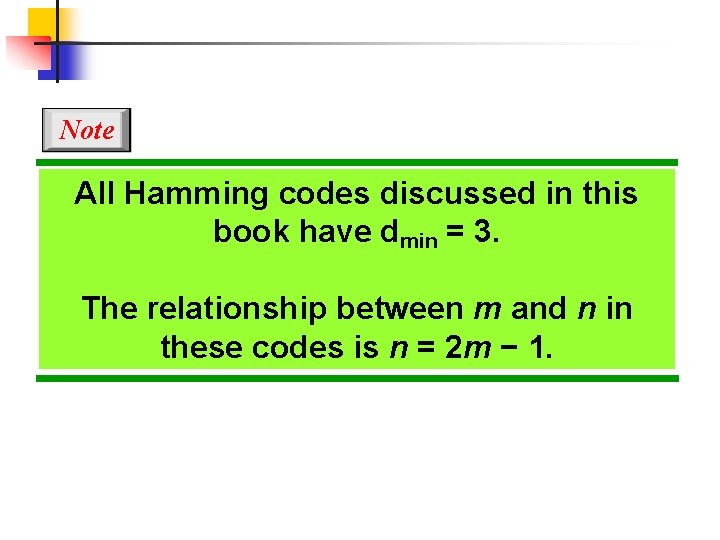 Note All Hamming codes discussed in this book have dmin = 3. The relationship