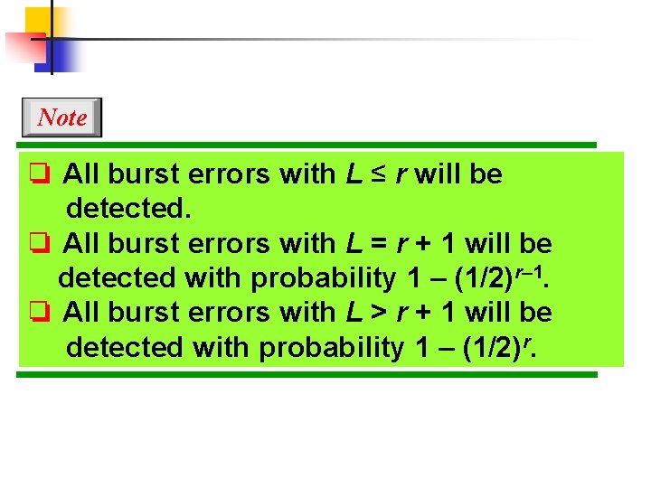 Note ❏ All burst errors with L ≤ r will be detected. ❏ All