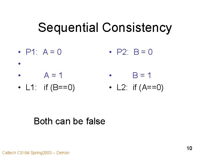 Sequential Consistency • P 1: A = 0 • • A=1 • L 1: