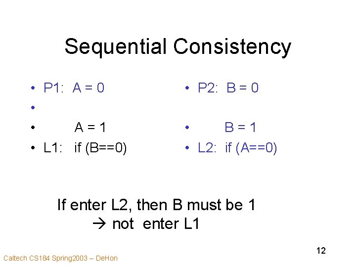 Sequential Consistency • P 1: A = 0 • • A=1 • L 1: