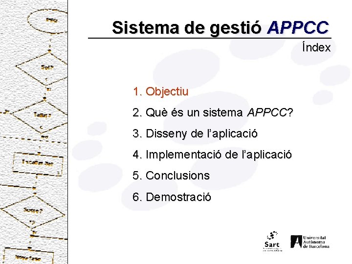 Sistema de gestió APPCC Índex 1. Objectiu 2. Què és un sistema APPCC? 3.
