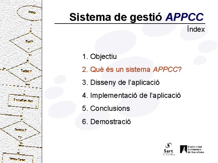 Sistema de gestió APPCC Índex 1. Objectiu 2. Què és un sistema APPCC? 3.