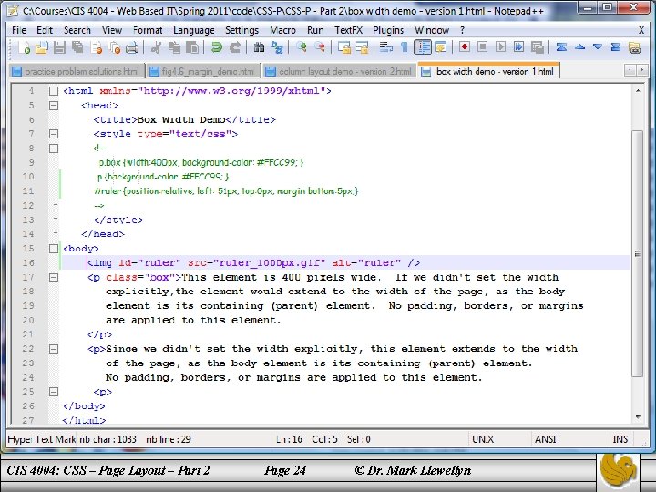 CIS 4004: CSS – Page Layout – Part 2 Page 24 © Dr. Mark