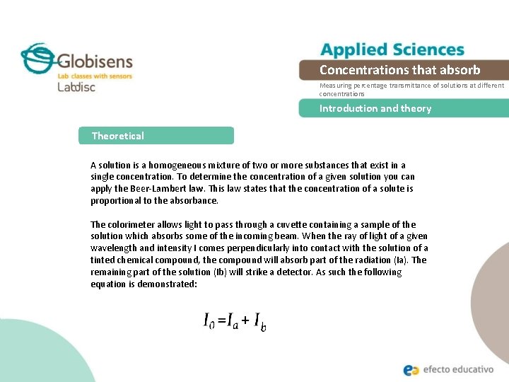 Concentrations that absorb Measuring percentage transmittance of solutions at different concentrations Introduction and theory