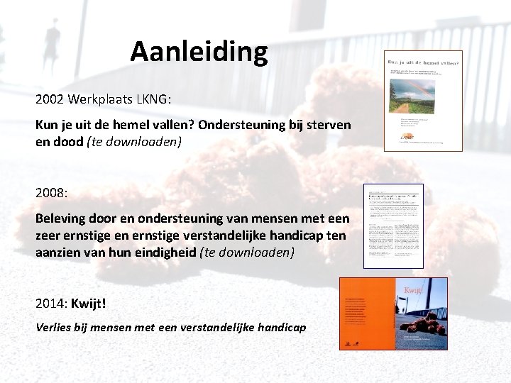 Aanleiding 2002 Werkplaats LKNG: Kun je uit de hemel vallen? Ondersteuning bij sterven en