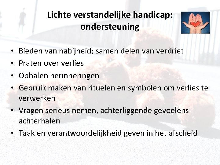 Lichte verstandelijke handicap: ondersteuning Bieden van nabijheid; samen delen van verdriet Praten over verlies