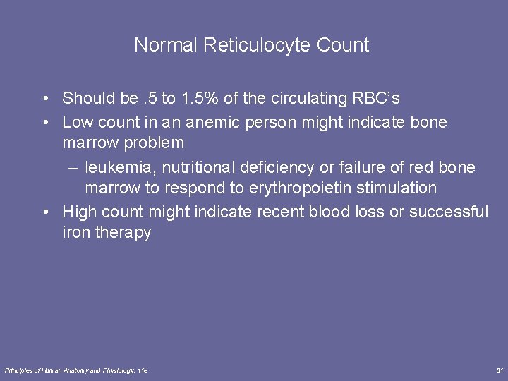 Normal Reticulocyte Count • Should be. 5 to 1. 5% of the circulating RBC’s