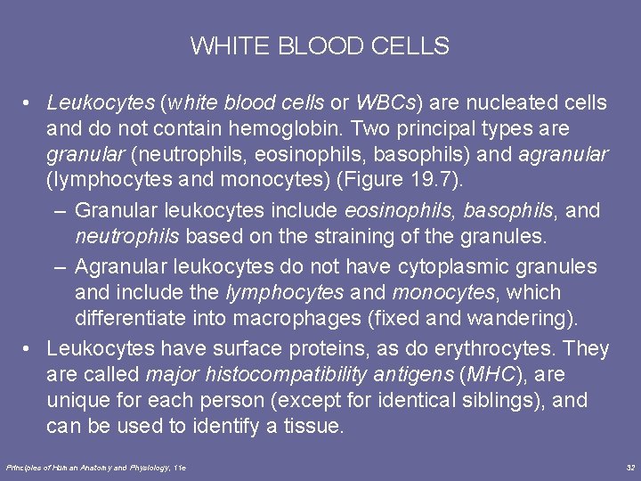 WHITE BLOOD CELLS • Leukocytes (white blood cells or WBCs) are nucleated cells and