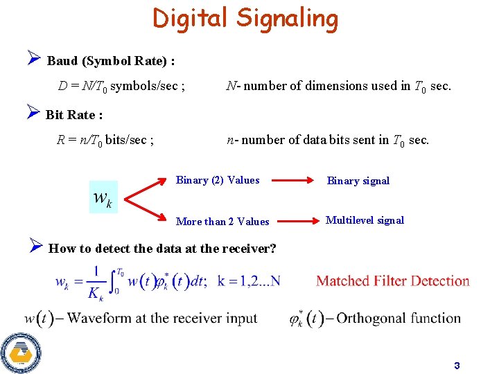 Digital Signaling Ø Baud (Symbol Rate) : D = N/T 0 symbols/sec ; N-